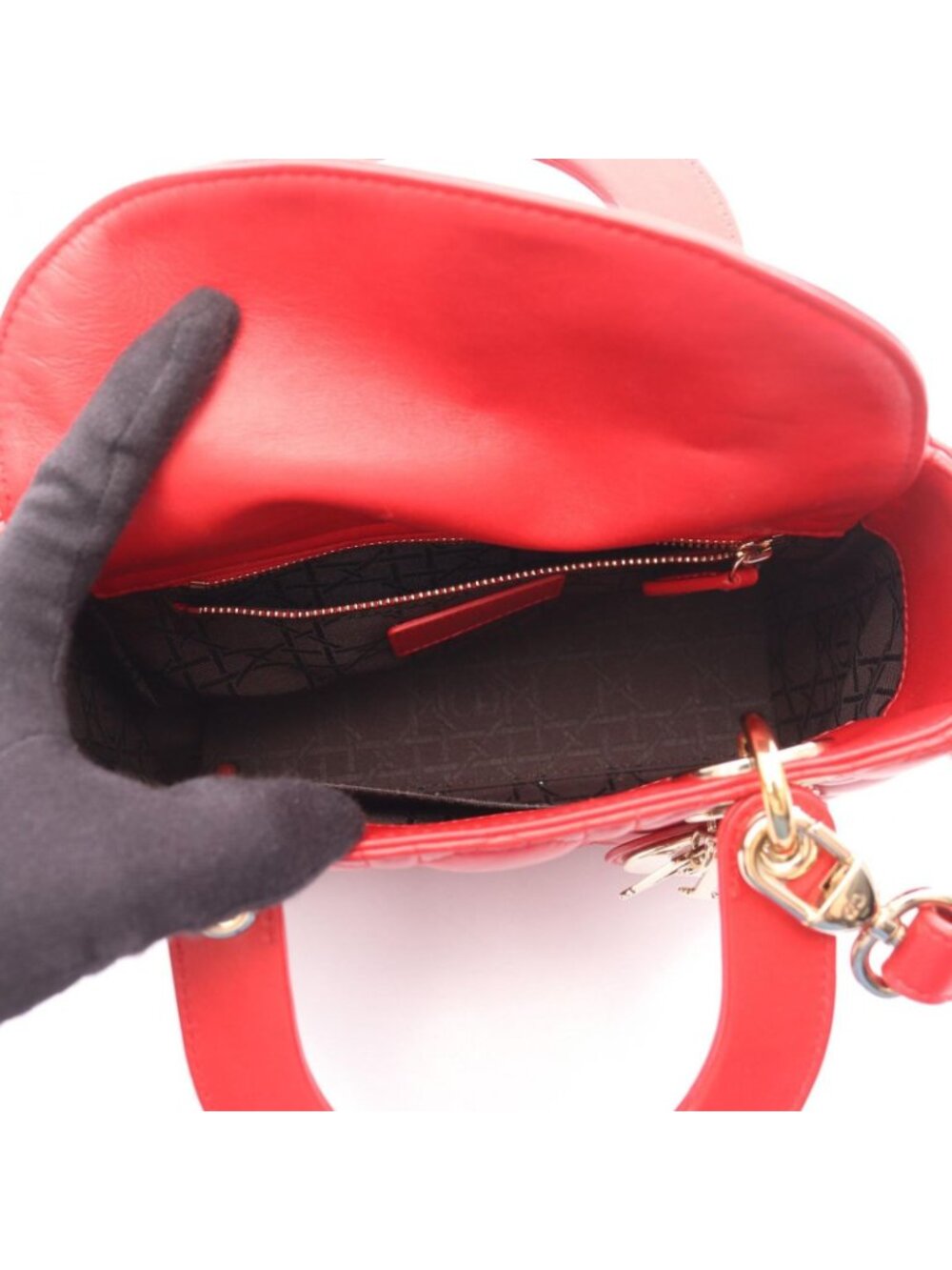 Dior Handbag Lady Dior MY Abcdior 2-Way Red Leather Cannage Tote Small - Picture 3 of 12